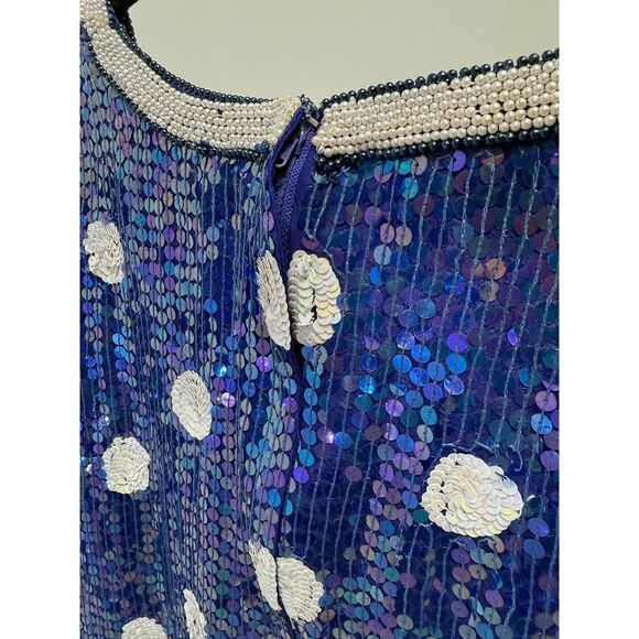 Stenay Plus vintage periwinkle blue silk sequin polka dot occasion top - Picture 6 of 7